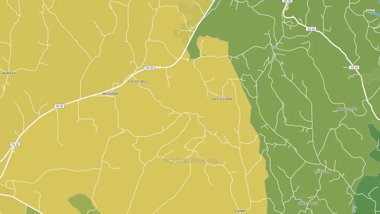 Mulberry, TN Map of Vehicle Theft Rates