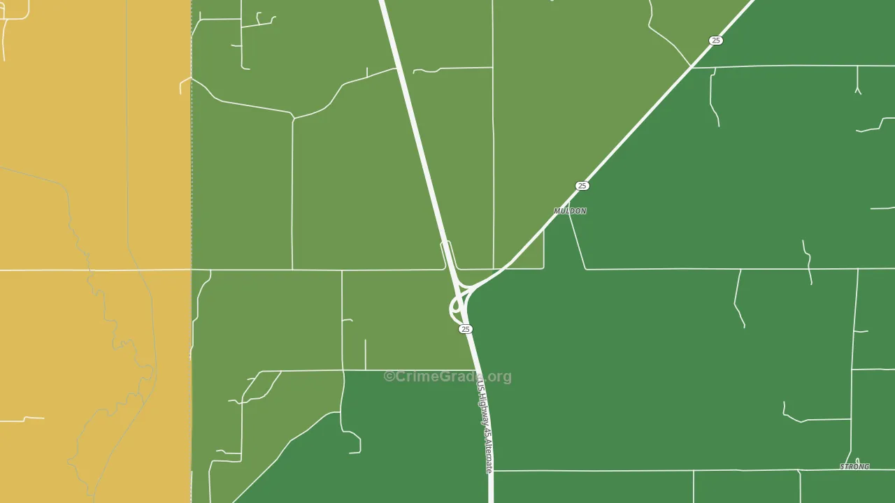 Muldon, MS Map of Vehicle Theft Rates