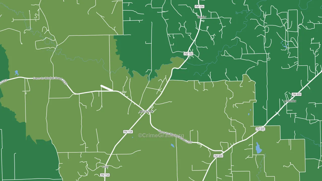 Muldoon, TX Map of Vehicle Theft Rates
