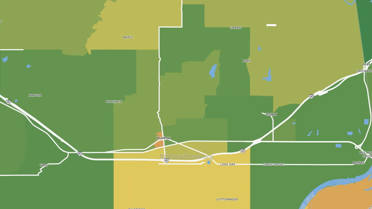 Muldrow, OK Map of Vehicle Theft Rates