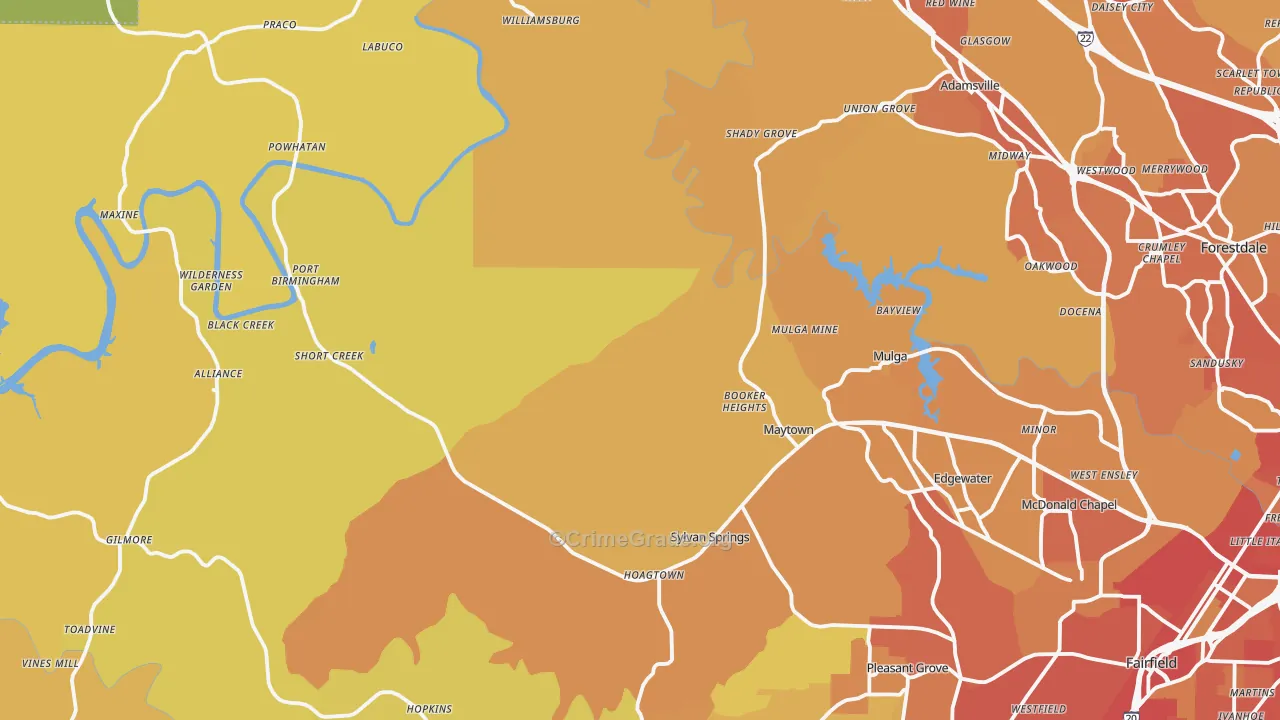 Mulga, AL Map of Vehicle Theft Rates