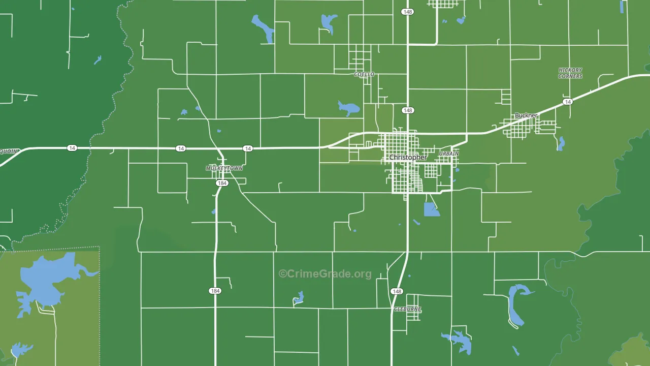 Mulkeytown, IL Map of Vehicle Theft Rates