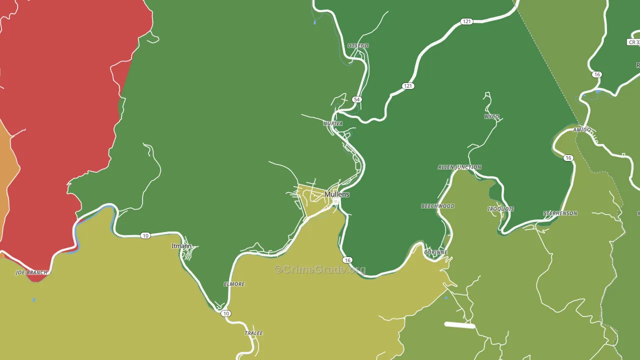 Mullens, WV Map of Vehicle Theft Rates
