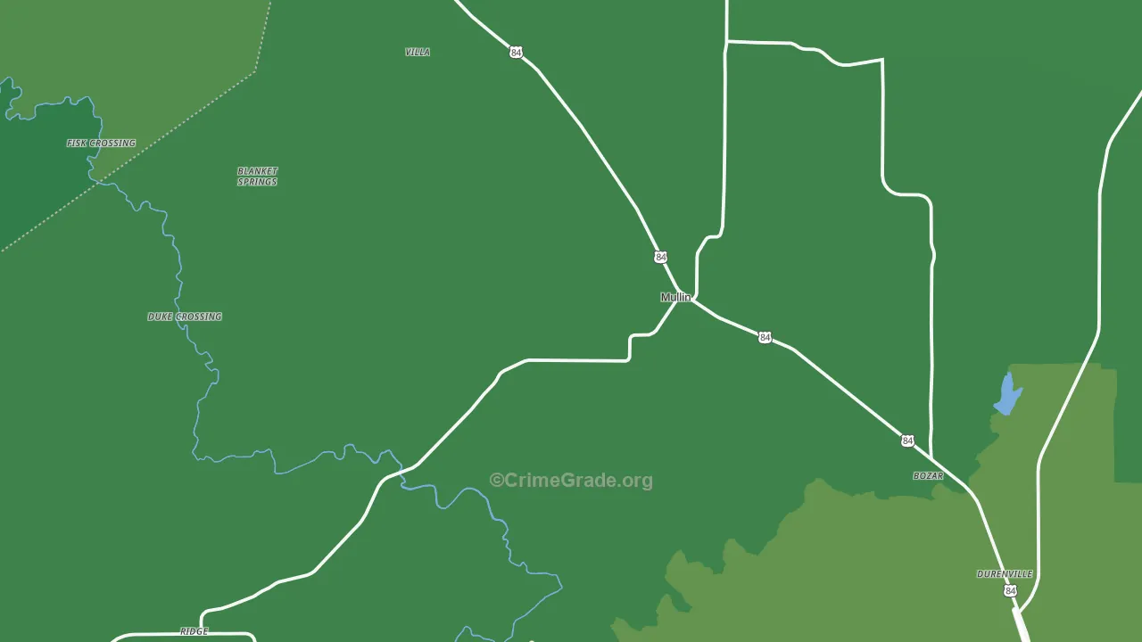 Mullin, TX Map of Vehicle Theft Rates