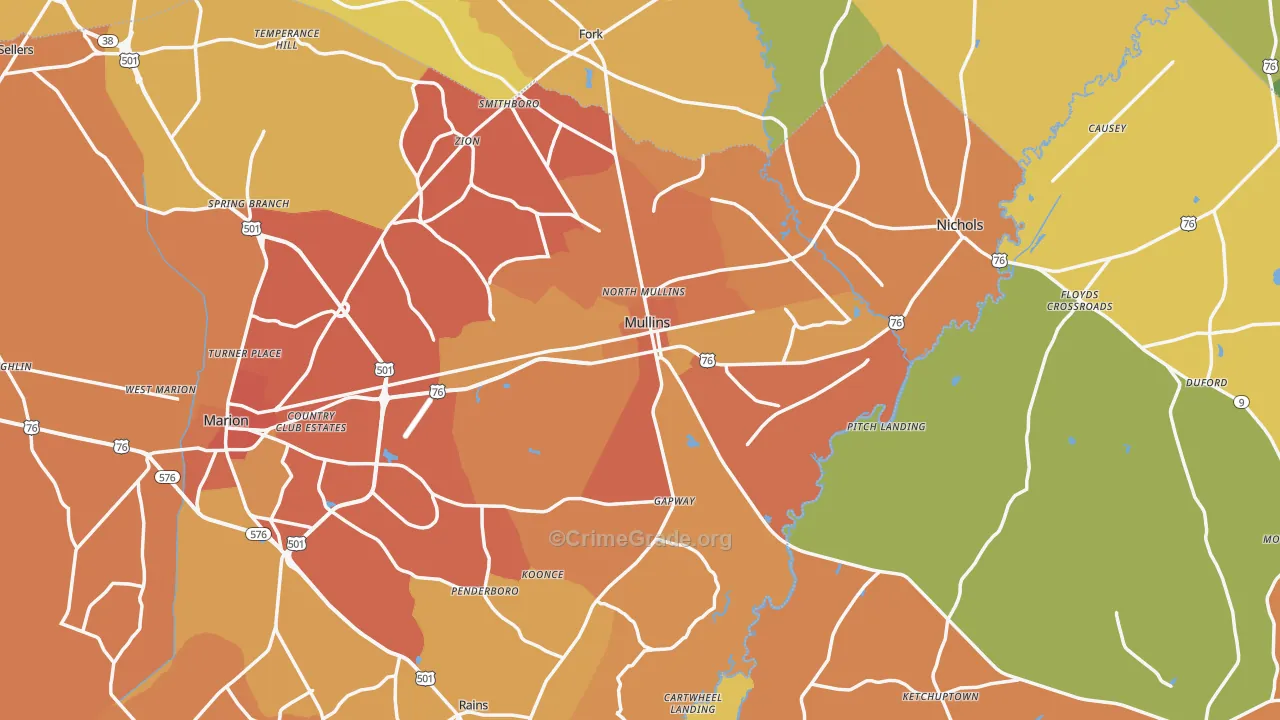 Mullins, SC Map of Vehicle Theft Rates