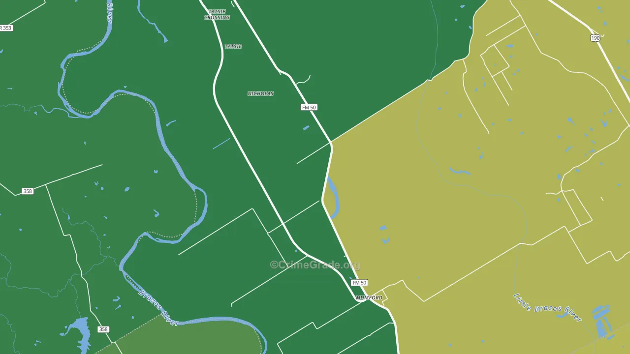 Mumford, TX Map of Vehicle Theft Rates