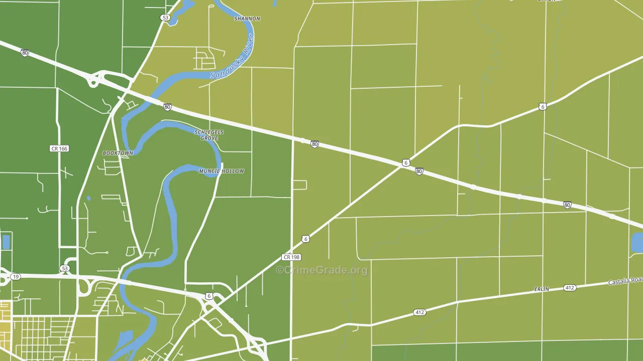 Muncie Hollow, OH Map of Vehicle Theft Rates