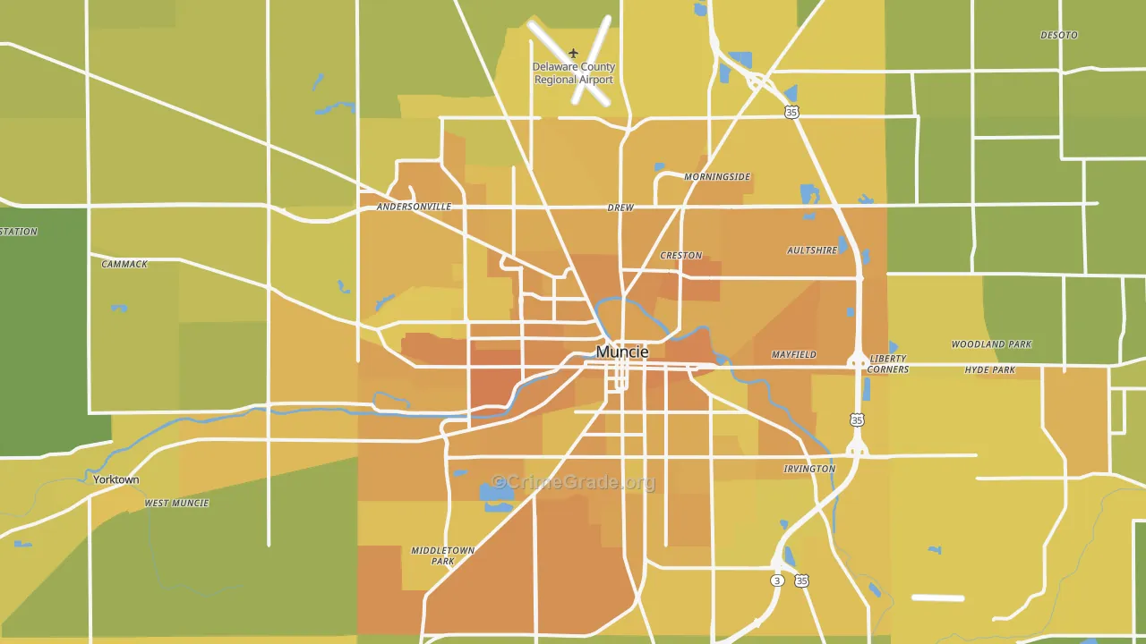 Muncie, IN Map of Vehicle Theft Rates