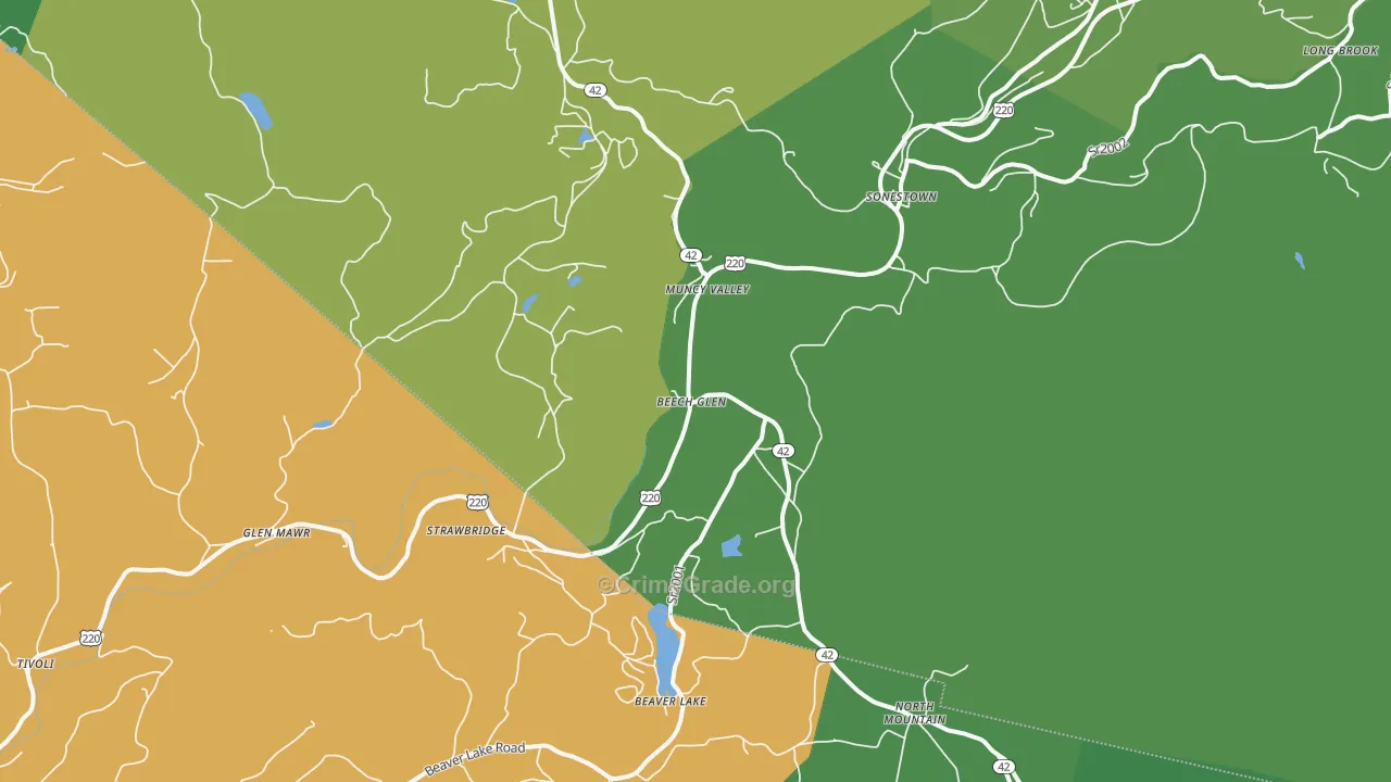 Muncy Valley, PA Map of Vehicle Theft Rates
