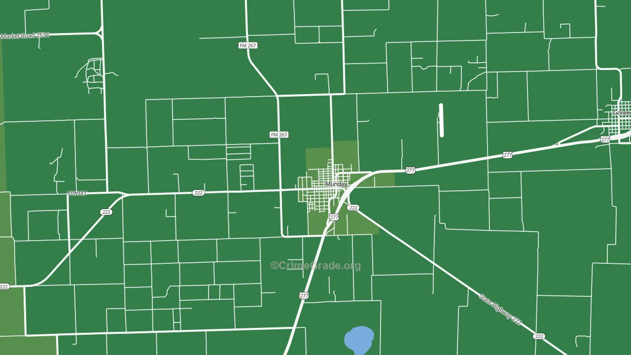 Munday, TX Map of Vehicle Theft Rates