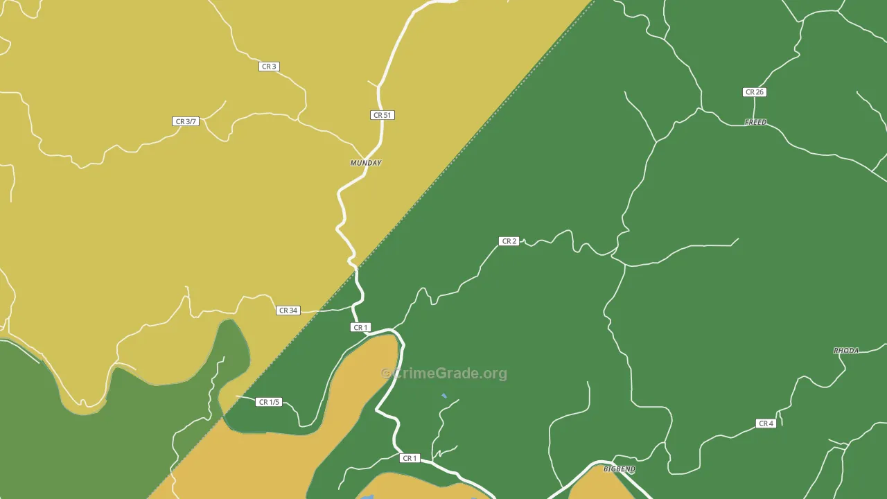 Munday, WV Map of Vehicle Theft Rates