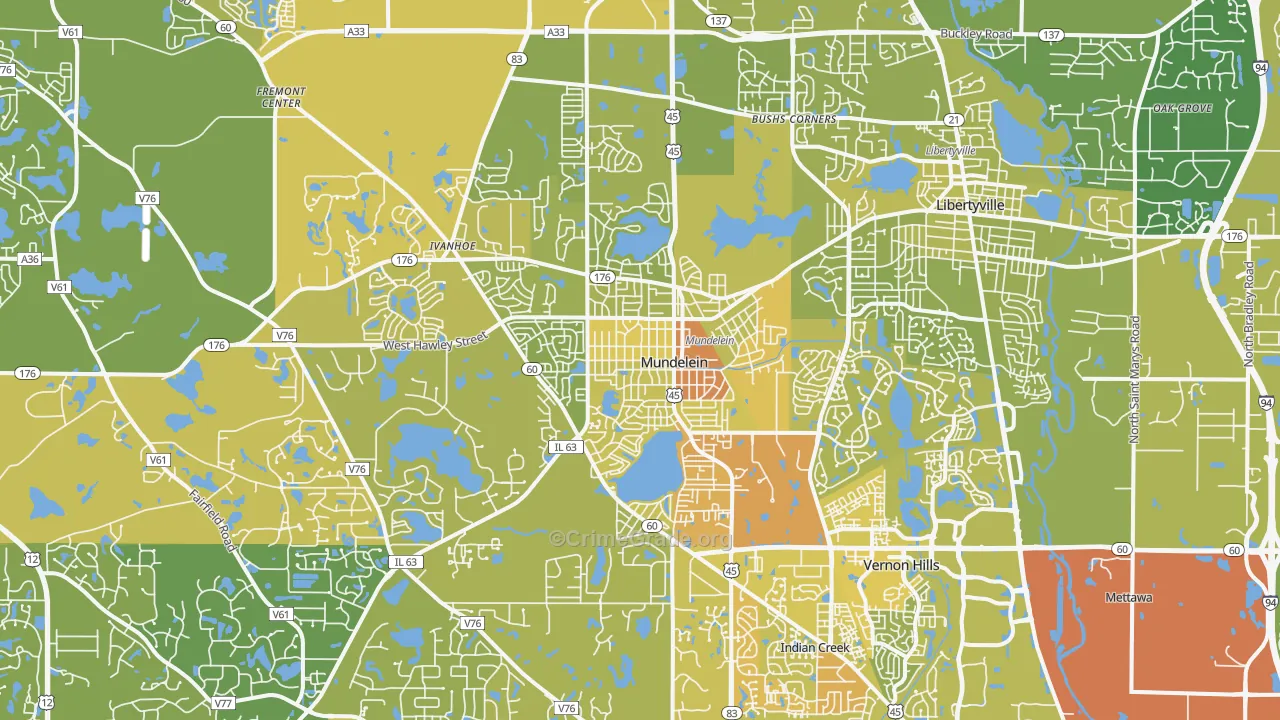 Mundelein, IL Map of Vehicle Theft Rates