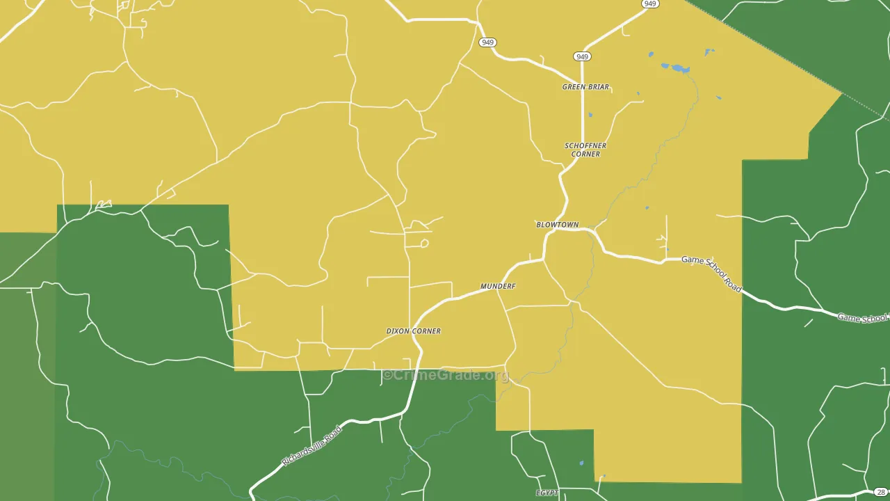 Munderf, PA Map of Vehicle Theft Rates