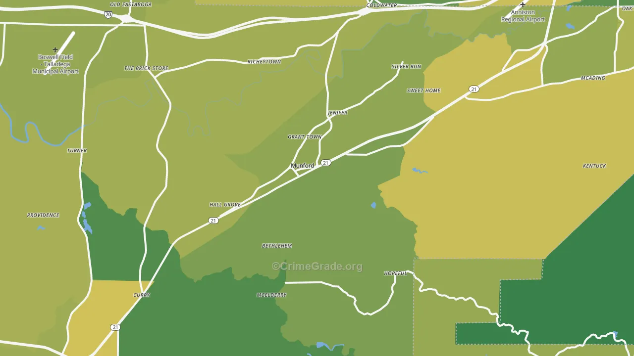 Munford, AL Map of Vehicle Theft Rates