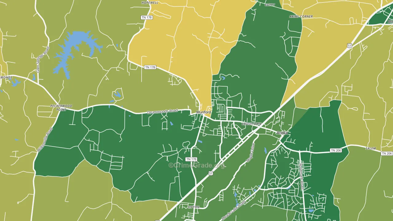 Munford, TN Map of Vehicle Theft Rates