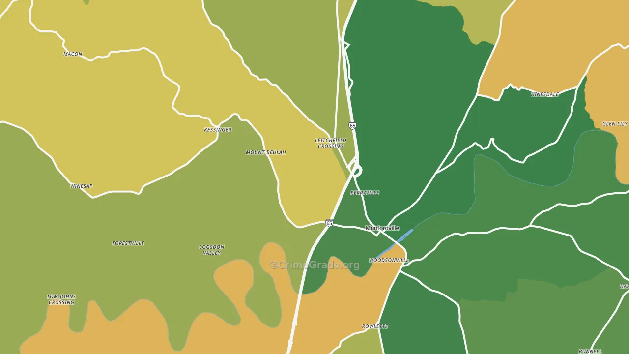 Munfordville, KY Map of Vehicle Theft Rates