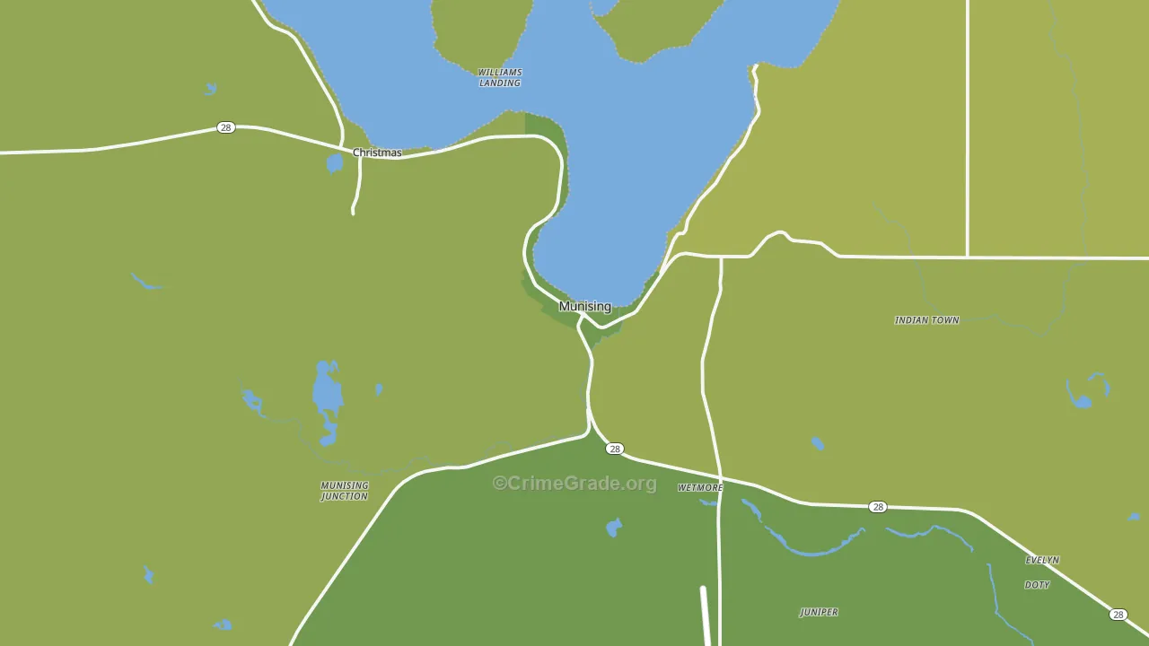 Munising, MI Map of Vehicle Theft Rates