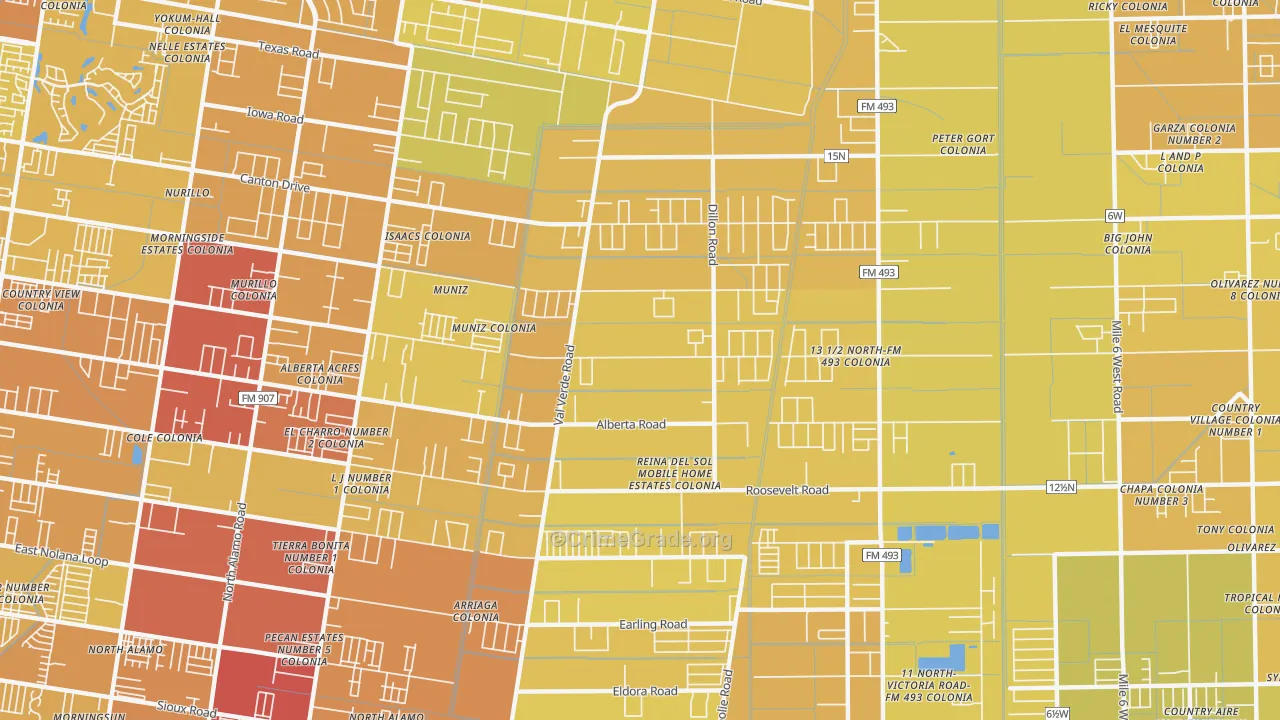 Muniz, TX Map of Vehicle Theft Rates