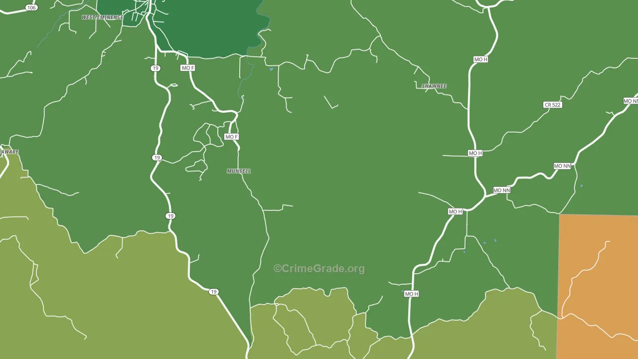 Munsell, MO Map of Vehicle Theft Rates