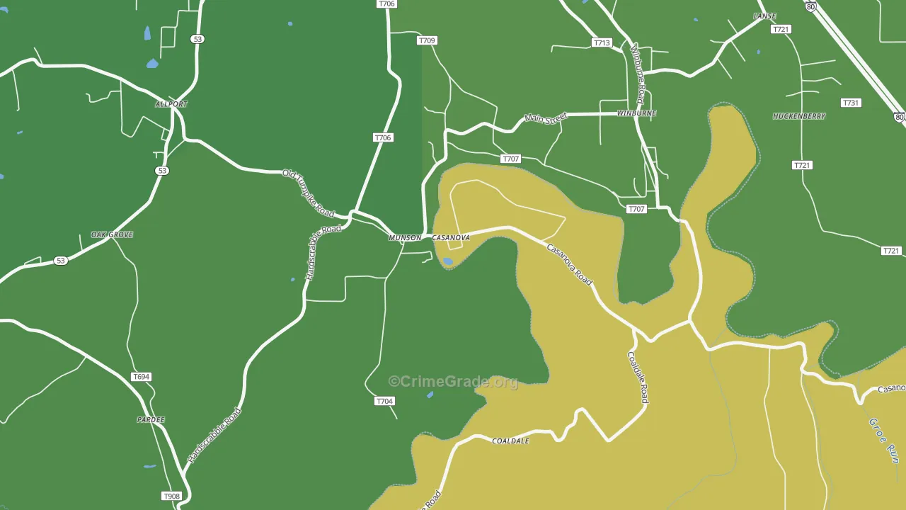 Munson, PA Map of Vehicle Theft Rates