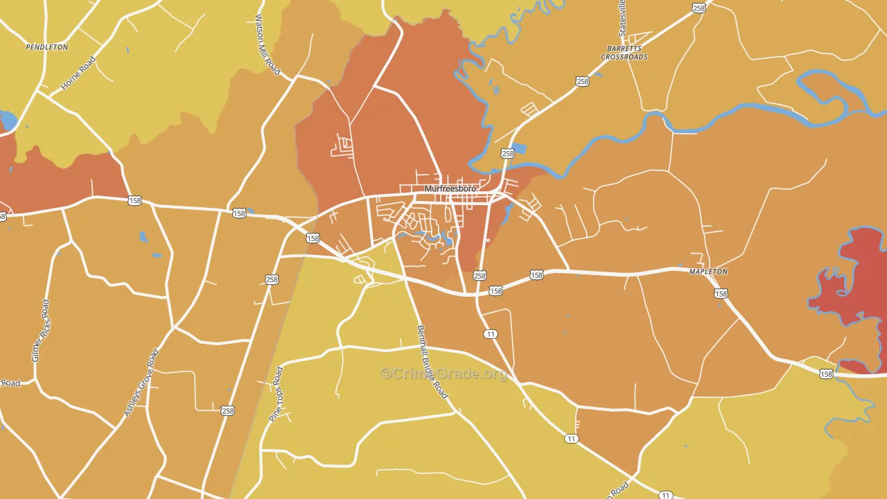 Murfreesboro, NC Map of Vehicle Theft Rates