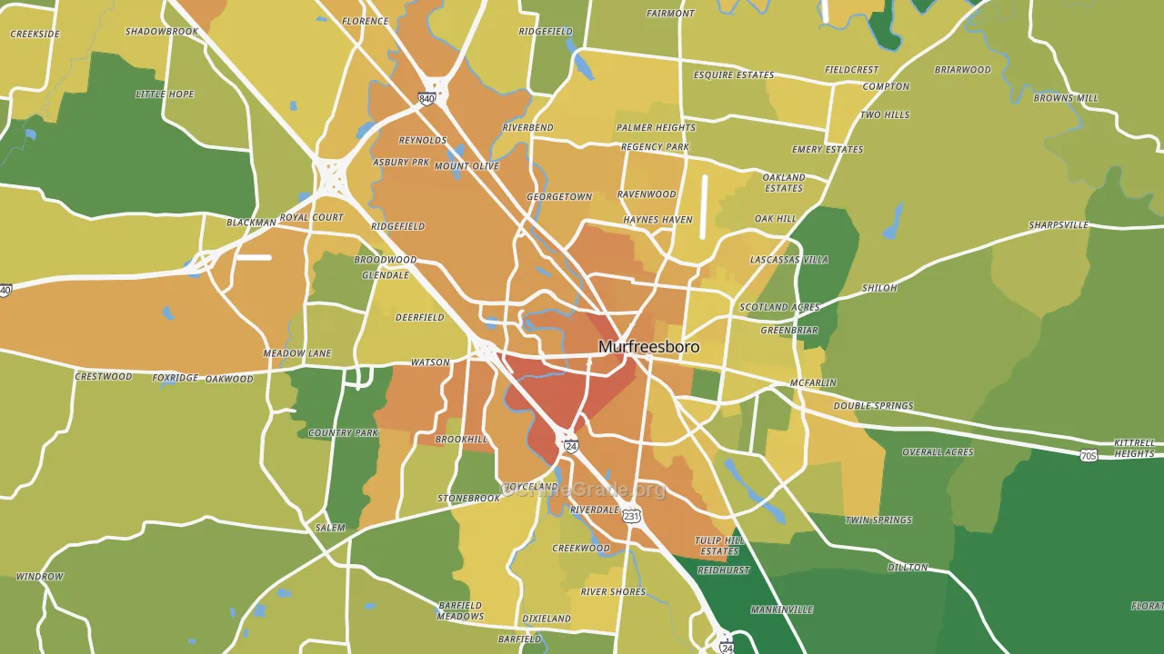 Murfreesboro, TN Map of Vehicle Theft Rates
