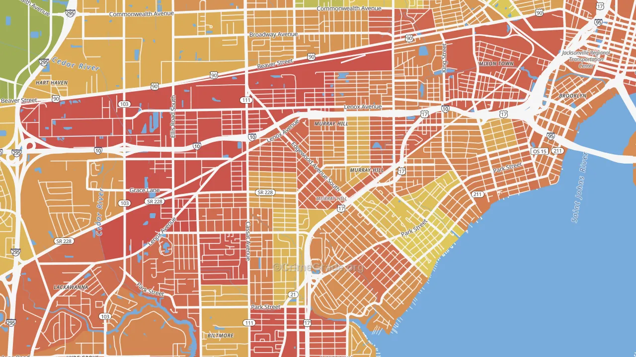 Murray Hill, Jacksonville, FL Map of Vehicle Theft Rates