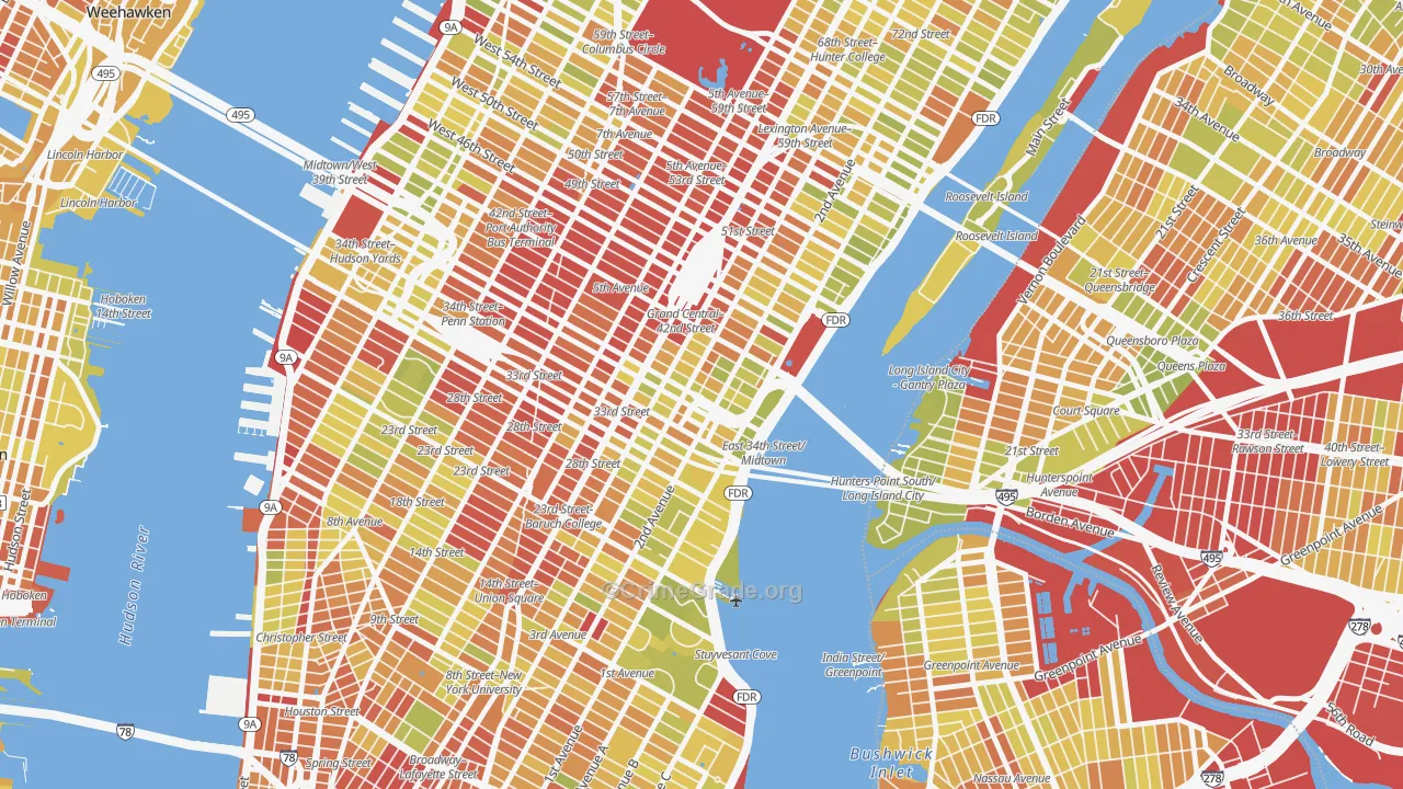 Murray Hill, Manhattan, NY Map of Vehicle Theft Rates