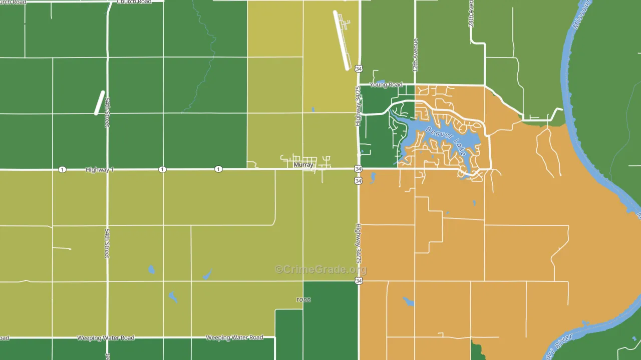 Murray, NE Map of Vehicle Theft Rates