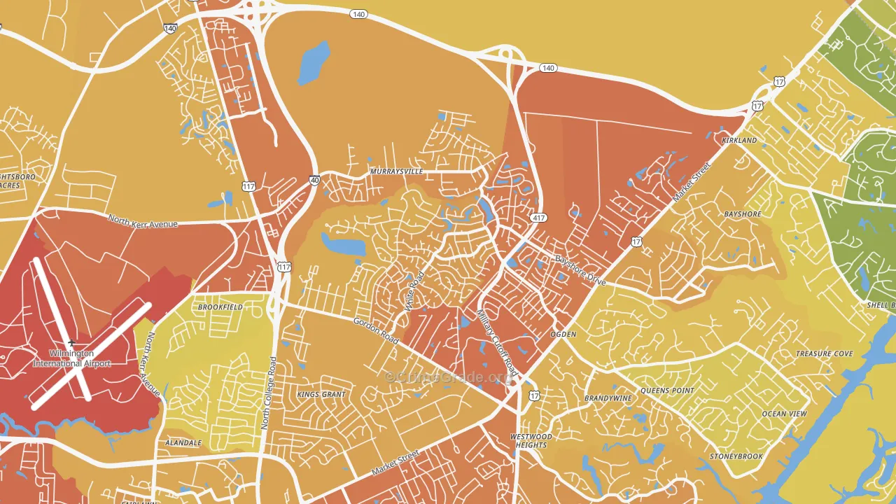 Murraysville, NC Map of Vehicle Theft Rates