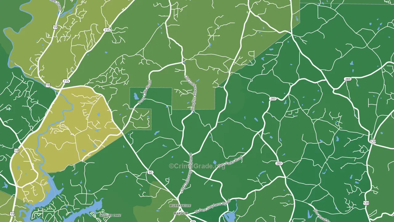 Murrayville, GA Map of Vehicle Theft Rates