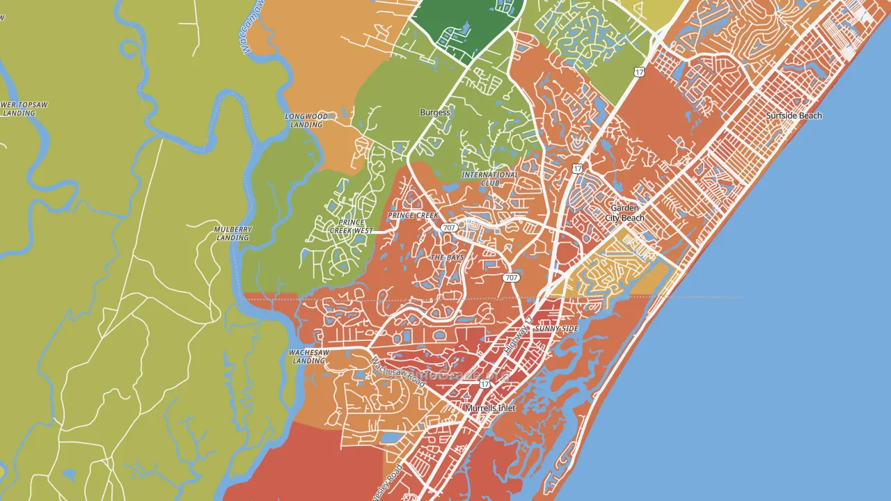 Murrells Inlet, SC Map of Vehicle Theft Rates