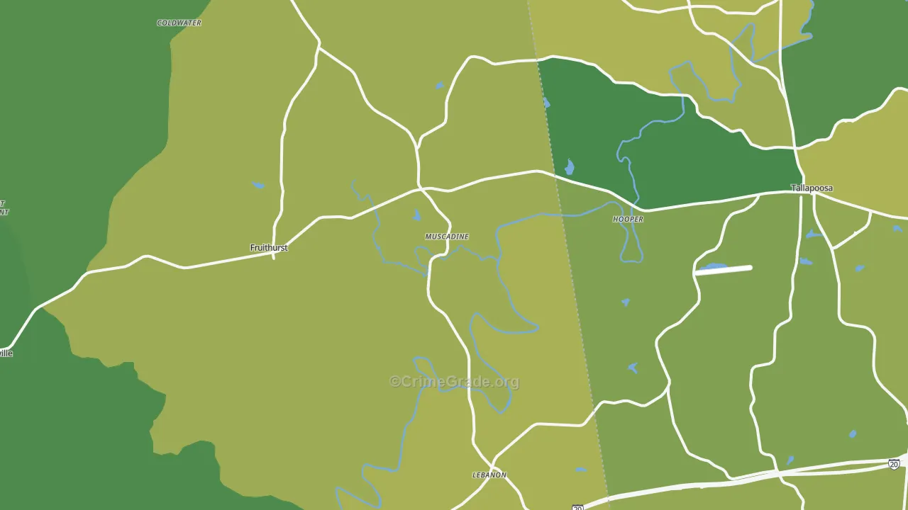 Muscadine, AL Map of Vehicle Theft Rates