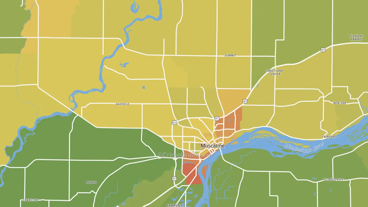 Muscatine County, IA Map of Vehicle Theft Rates