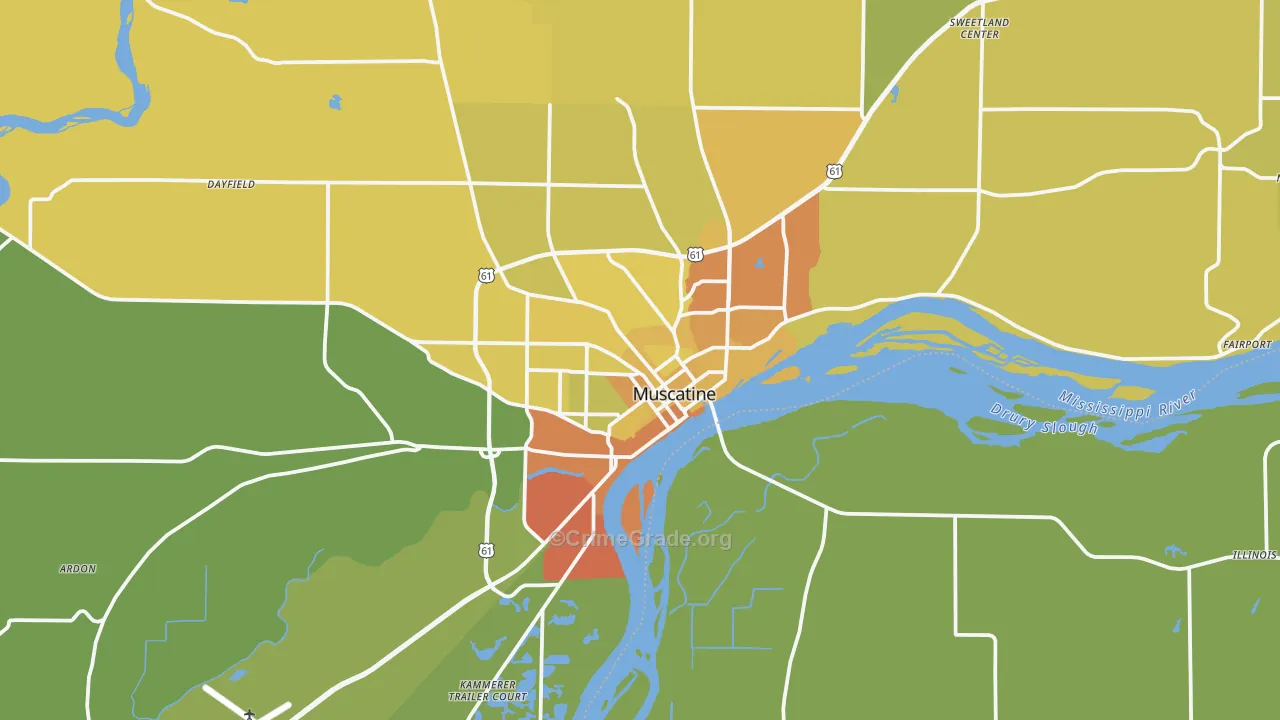 Muscatine, IA Map of Vehicle Theft Rates