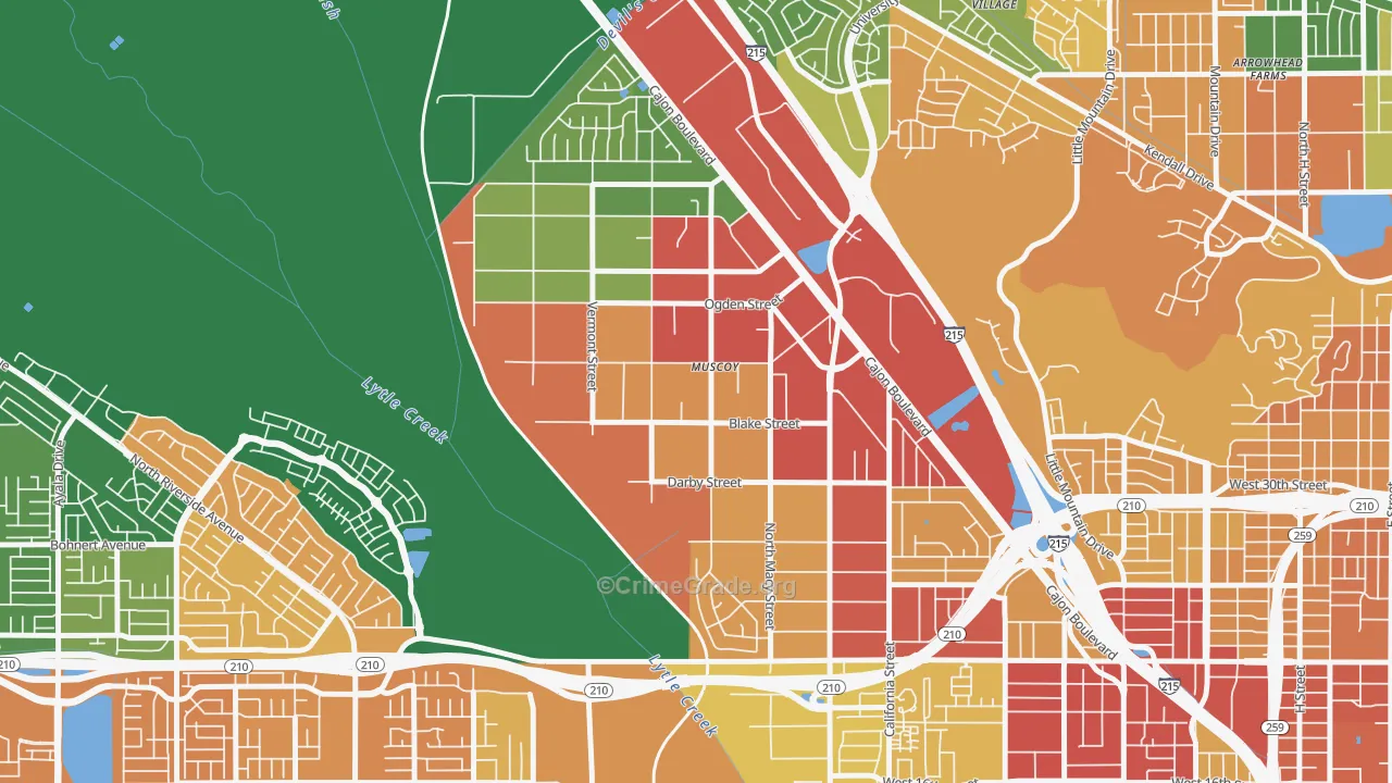 Muscoy, San Bernardino, CA Map of Vehicle Theft Rates