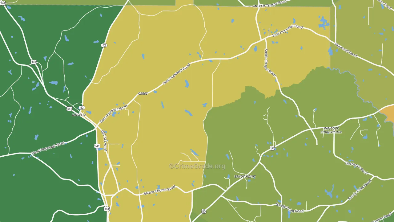 Musella, GA Map of Vehicle Theft Rates
