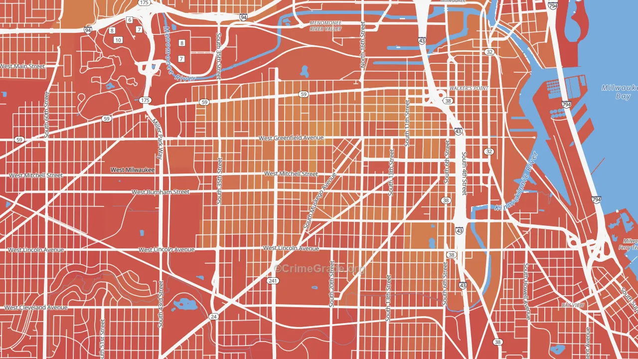 Muskego Way, Milwaukee, WI Map of Vehicle Theft Rates