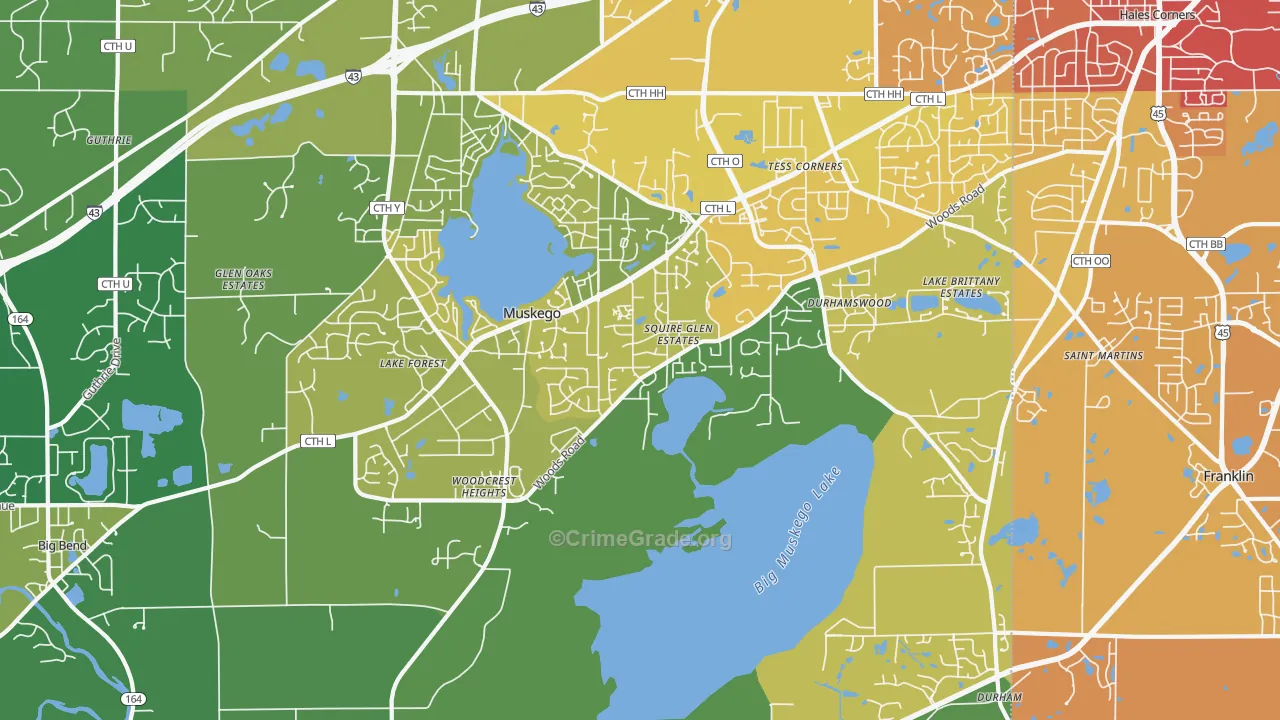 Muskego, WI Map of Vehicle Theft Rates