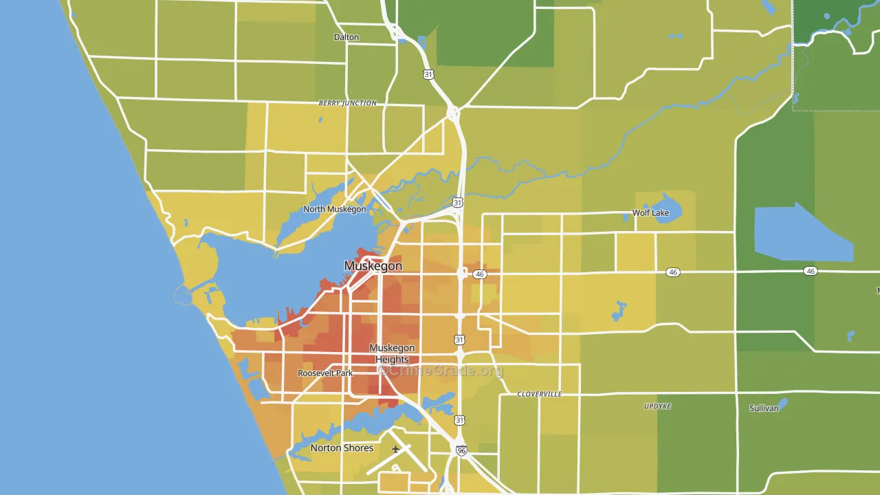 Muskegon County, MI Map of Vehicle Theft Rates