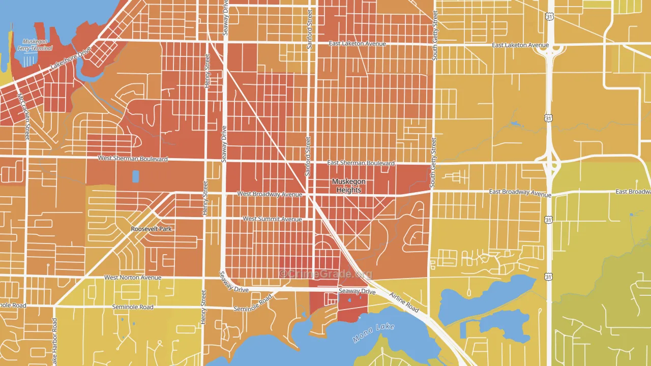 Muskegon Heights, MI Map of Vehicle Theft Rates