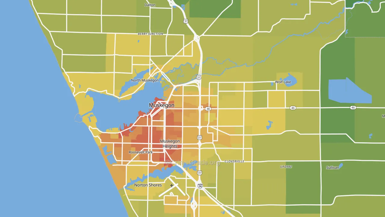 Muskegon, MI Map of Vehicle Theft Rates