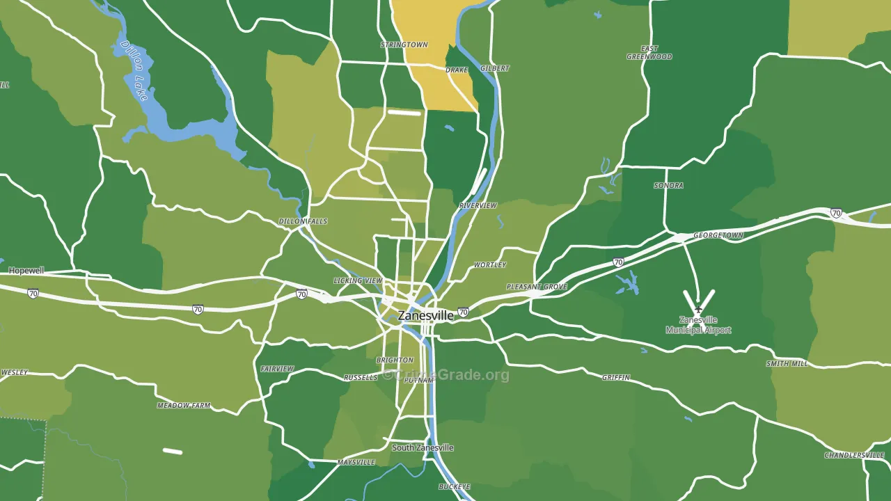 Muskingum County, OH Map of Vehicle Theft Rates