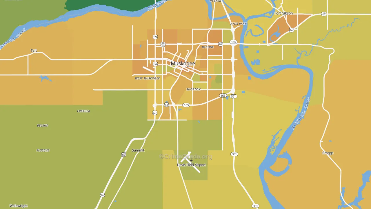 Muskogee County, OK Map of Vehicle Theft Rates