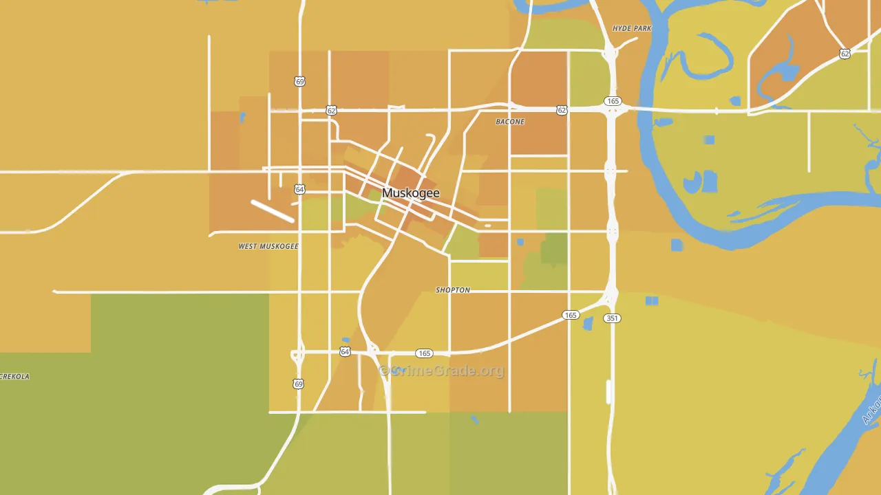 Muskogee, OK Map of Vehicle Theft Rates