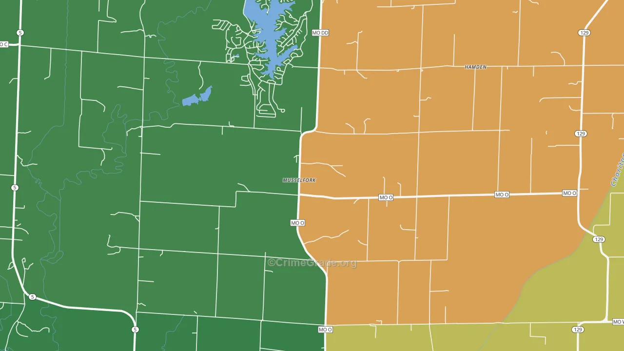 Musselfork, MO Map of Vehicle Theft Rates