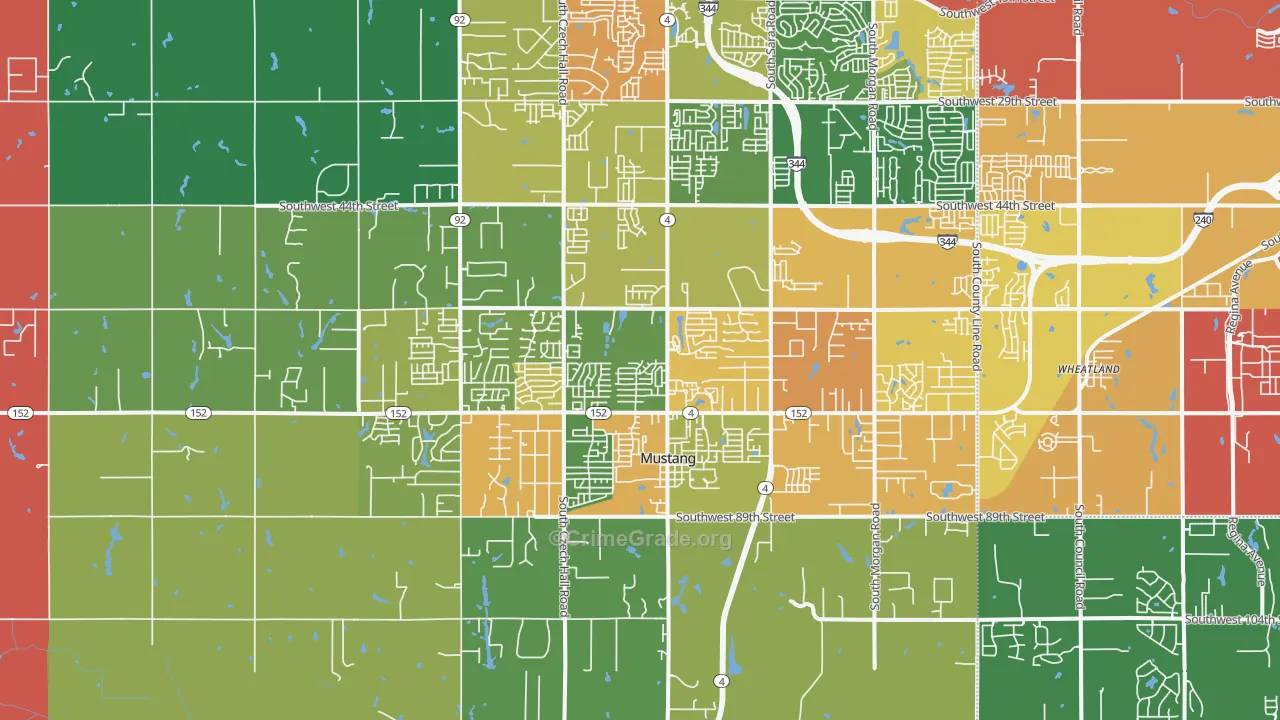 Mustang, OK Map of Vehicle Theft Rates