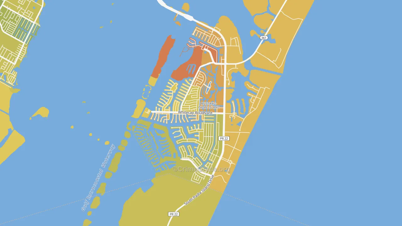 Mustang-Padre Island, Corpus Christi, TX Map of Vehicle Theft Rates