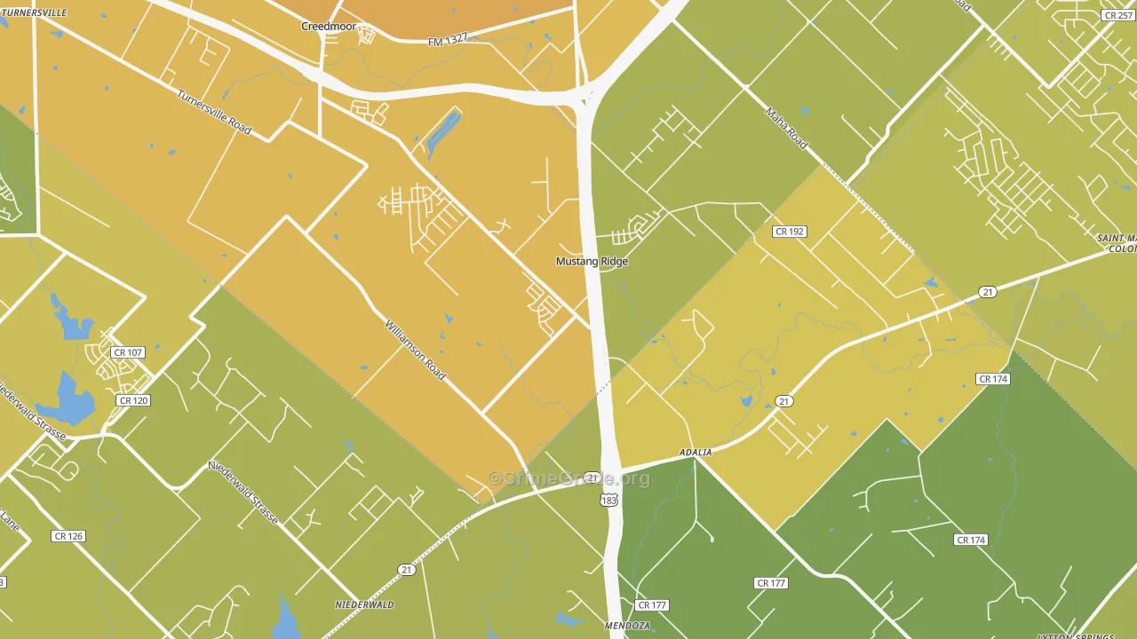 Mustang Ridge, TX Map of Vehicle Theft Rates
