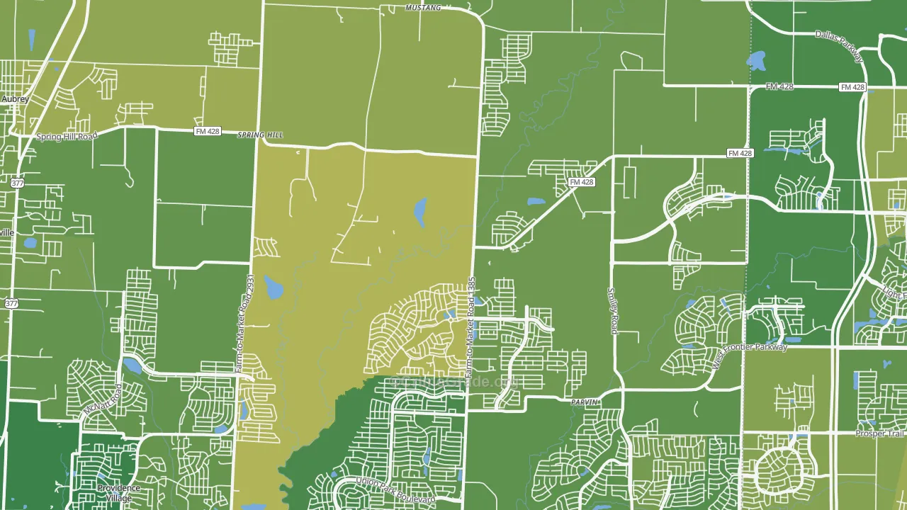 Mustang, TX Map of Vehicle Theft Rates